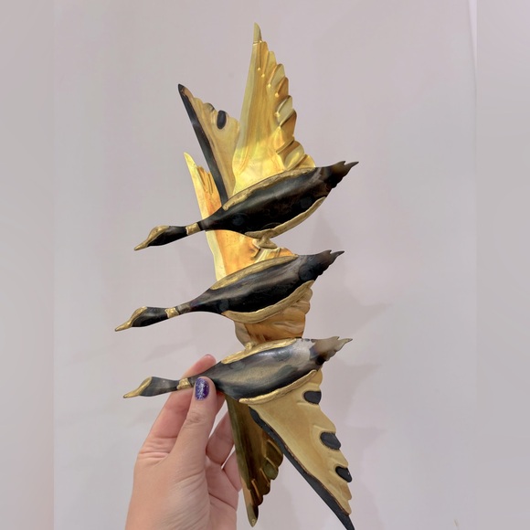 Brass and metal Gold and Black mid century modern Bird Wall Decor Set of three - Picture 2 of 9